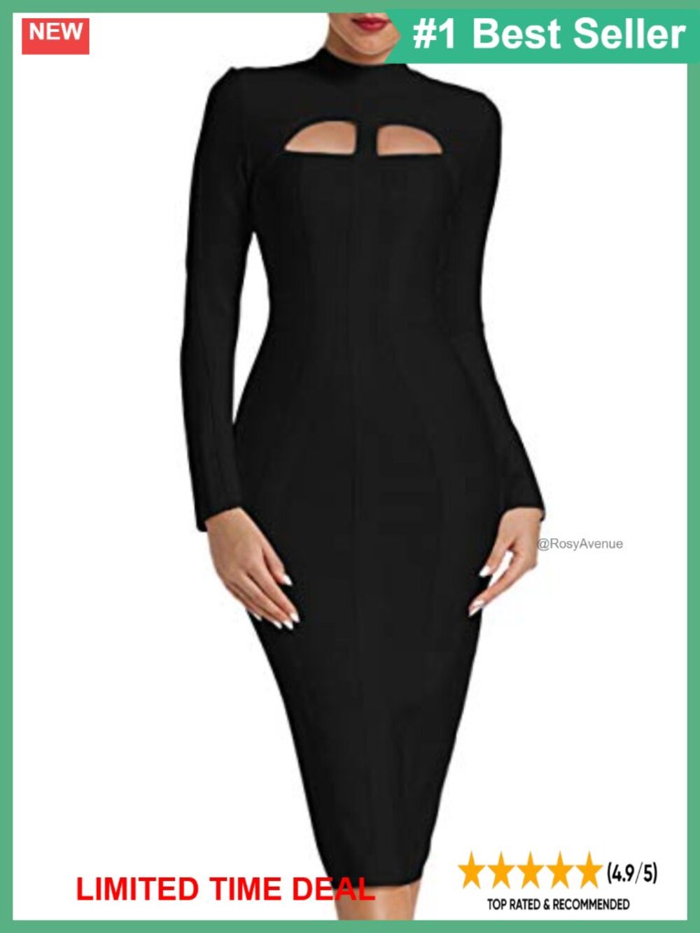 Bodycon Midi Bandage Dress Long Sleeve Cut Out Party Clubwear